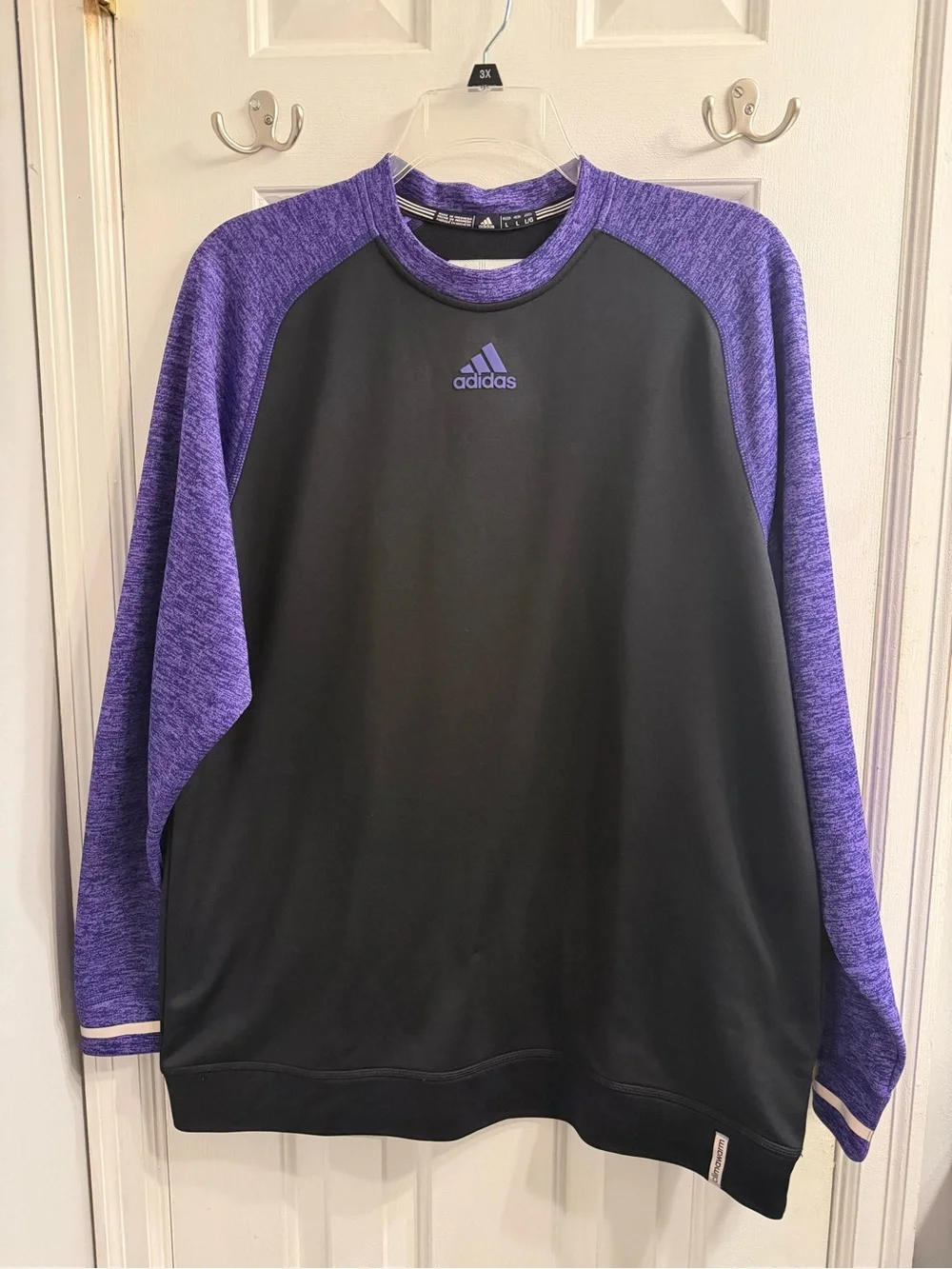 adidas Men’s Large Crewneck Long Sleeve Pullover Black and Purple